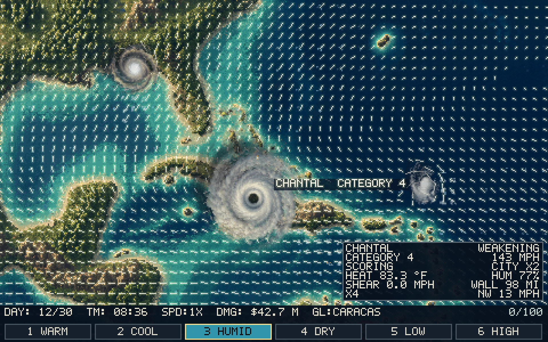 A category 4 storm named Chantal moving over the islands